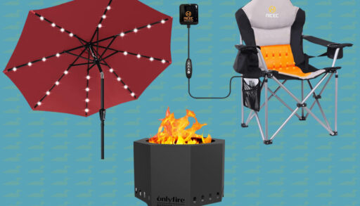 Outdoor living deals for Amazon Prime Day 2023. Solar umbrella, heated camping chair, smokeless fire pit
