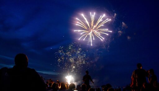 fireworks going off on Canada Day at Orillia's Couchiching Beach park